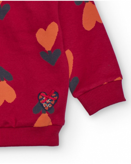 Red sweatshirt for girl with hearts and bow collar Red sweatshirt for girl with hearts and bow collar