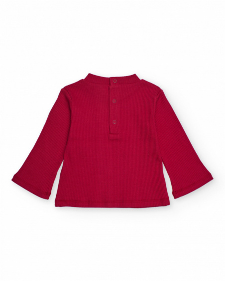 Long-sleeve T-shirt for girl in cherry red with heart embroidery Long-sleeve T-shirt for girl in cherry red with heart embroidery