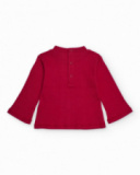 Long-sleeve T-shirt for girl in cherry red with heart embroidery Long-sleeve T-shirt for girl in cherry red with heart embroidery