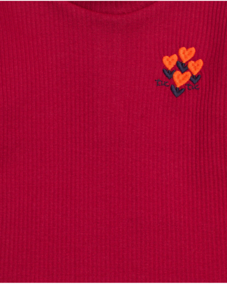 Long-sleeve T-shirt for girl in cherry red with heart embroidery Long-sleeve T-shirt for girl in cherry red with heart embroidery