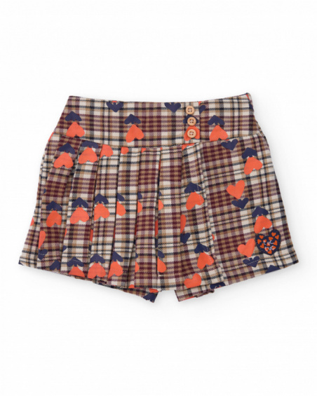 Checked shorts for girl with hearts and decorative buttons Checked shorts for girl with hearts and decorative buttons