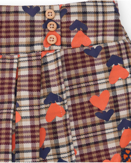 Checked shorts for girl with hearts and decorative buttons Checked shorts for girl with hearts and decorative buttons