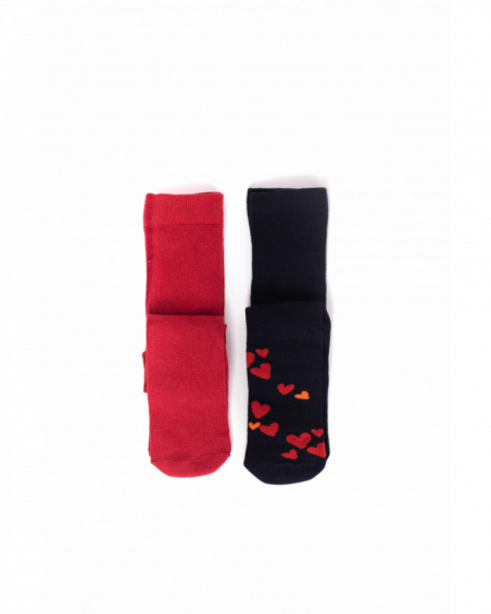 Tights pack for girl in red and navy with heart design Tights pack for girl in red and navy with heart design