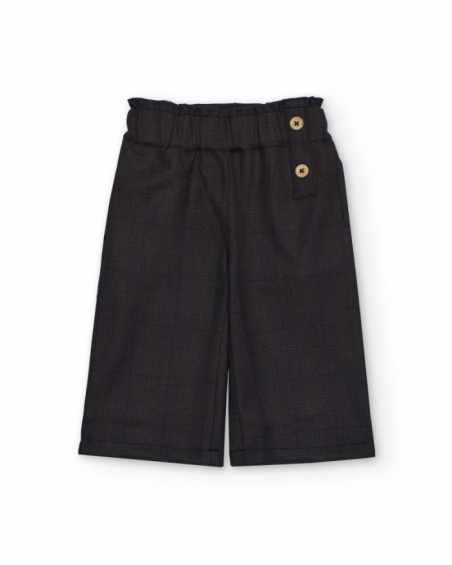 Dark grey wide-leg pants for girls with paper bag waist Dark grey wide-leg pants for girls with paper bag waist