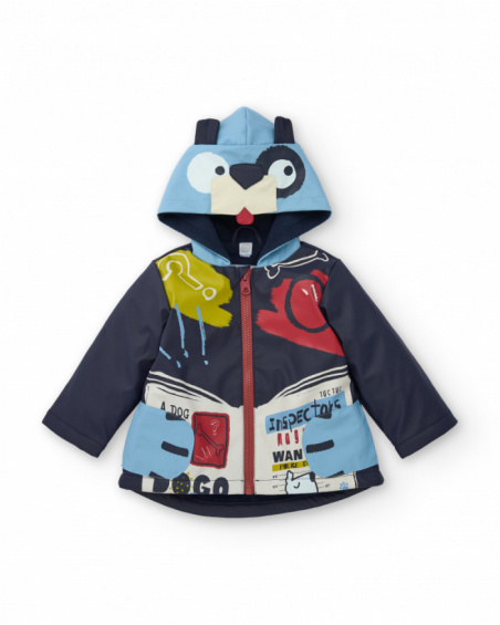 Navy raincoat for boy with fun hood