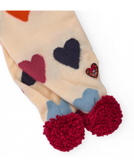 Girl’s hat and scarf set in beige with hearts Girl’s hat and scarf set in beige with hearts