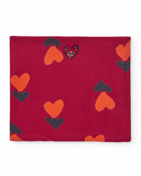 Neck warmer for girl in red with heart print Neck warmer for girl in red with heart print