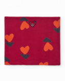 Neck warmer for girl in red with heart print Neck warmer for girl in red with heart print