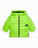 Puffer jacket for boy in neon green with graphic message Puffer jacket for boy in neon green with graphic message