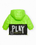 Puffer jacket for boy in neon green with graphic message Puffer jacket for boy in neon green with graphic message