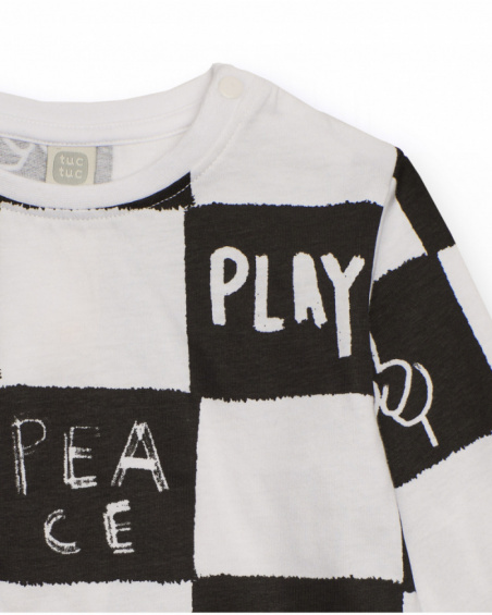 Long-sleeved t-shirt for boy in black and white with graphic print