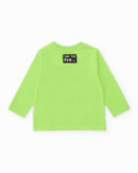 Long sleeve t-shirt for boy in lime green with central print Long sleeve t-shirt for boy in lime green with central print