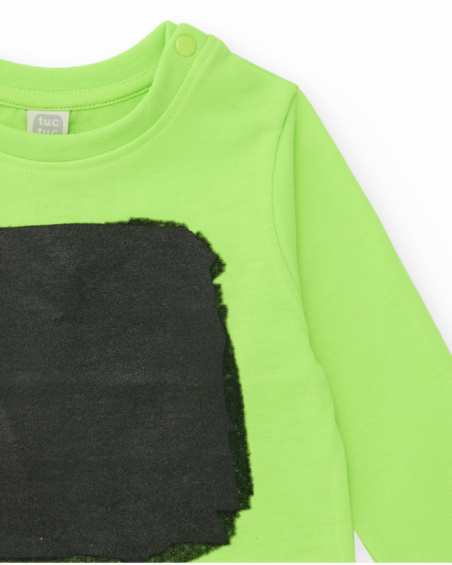 Long sleeve t-shirt for boy in lime green with central print