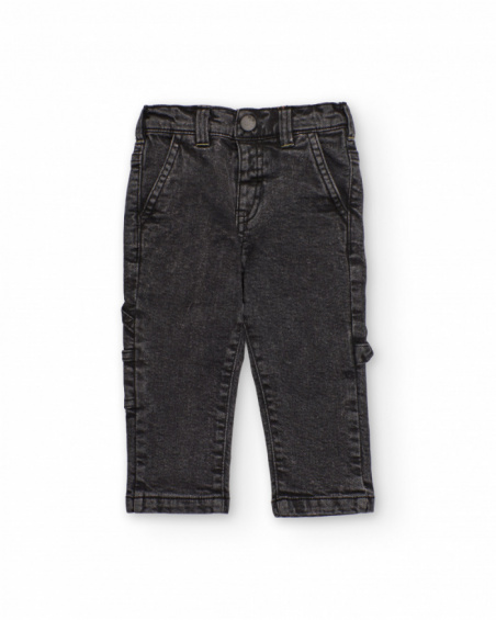 Cargo trousers for boy in washed black with multiple pockets Cargo trousers for boy in washed black with multiple pockets