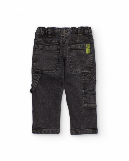 Cargo trousers for boy in washed black with multiple pockets Cargo trousers for boy in washed black with multiple pockets