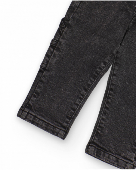 Cargo trousers for boy in washed black with multiple pockets Cargo trousers for boy in washed black with multiple pockets