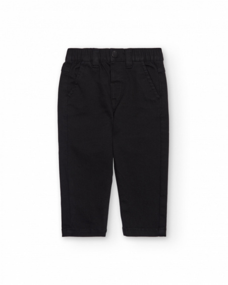 Long black trousers for boy with back pockets and elastic waistband Long black trousers for boy with back pockets and elastic waistband