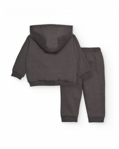 Set with hooded sweatshirt for boys in grey with graphic print and green details