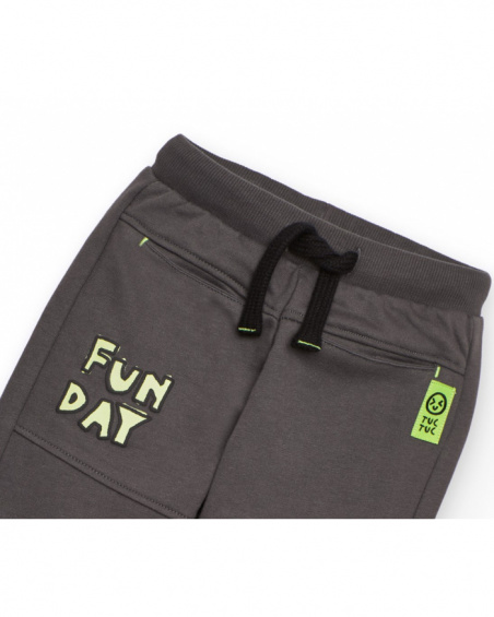Jogger pants for boy in grey with "Fun Day" print