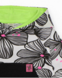 Hooded dress for girl in white with black floral print and black pocket Hooded dress for girl in white with black floral print and black pocket