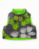 Reversible gilet for girl in neon green with floral print love flowers collection Reversible gilet for girl in neon green with floral print love flowers collection