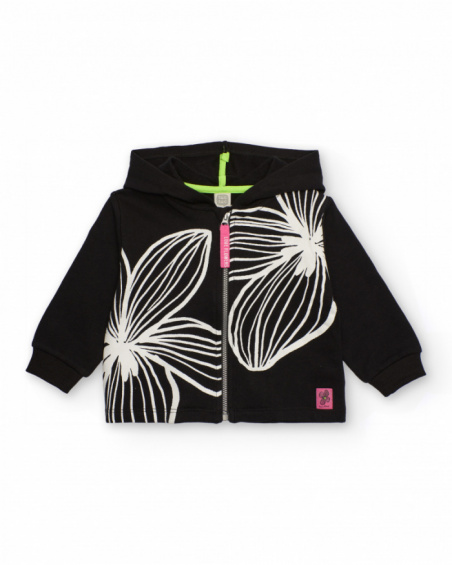 Hoodie for girl in black with floral print love flowers collection Hoodie for girl in black with floral print love flowers collection
