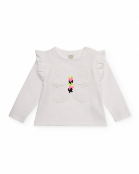 Girl's white t-shirt with embroidered butterfly love flowers collection Girl's white t-shirt with embroidered butterfly love flowers collection