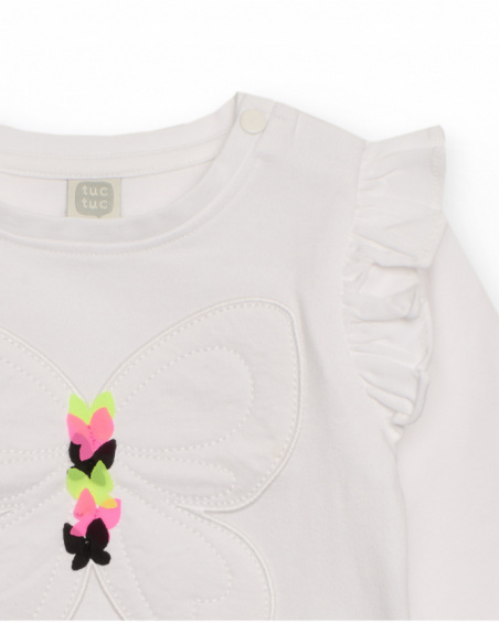 Girl's white t-shirt with embroidered butterfly love flowers collection Girl's white t-shirt with embroidered butterfly love flowers collection