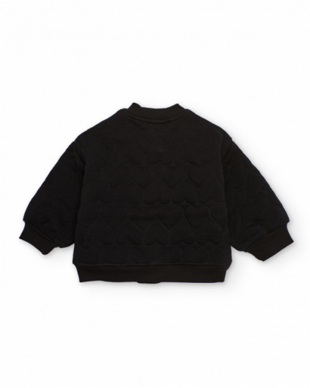 Girl's black bomber jacket with heart texture Girl's black bomber jacket with heart texture