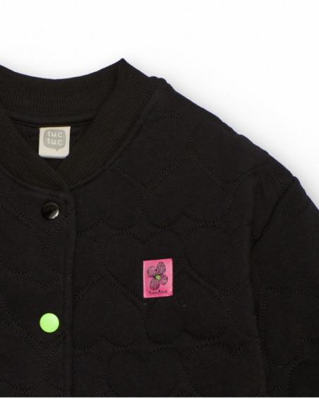 Girl's black bomber jacket with heart texture Girl's black bomber jacket with heart texture