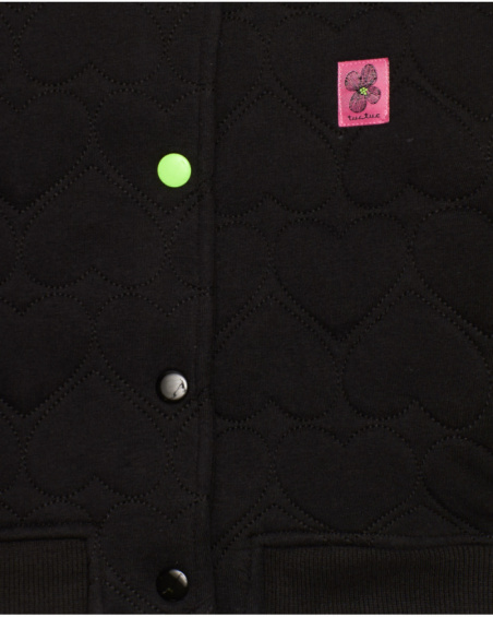 Girl's black bomber jacket with heart texture Girl's black bomber jacket with heart texture