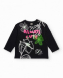 Long sleeve t-shirt for girl in black with floral print Long sleeve t-shirt for girl in black with floral print