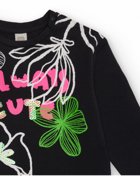 Long sleeve t-shirt for girl in black with floral print Long sleeve t-shirt for girl in black with floral print