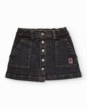 Girl's black denim skirt with patch pockets and buttons Girl's black denim skirt with patch pockets and buttons