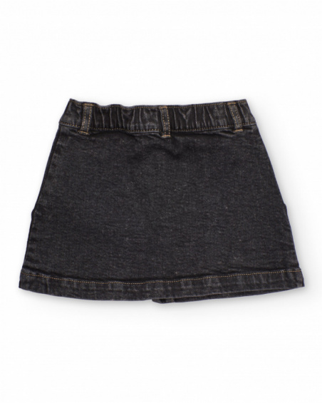 Girl's black denim skirt with patch pockets and buttons Girl's black denim skirt with patch pockets and buttons