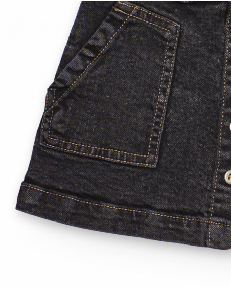 Girl's black denim skirt with patch pockets and buttons Girl's black denim skirt with patch pockets and buttons