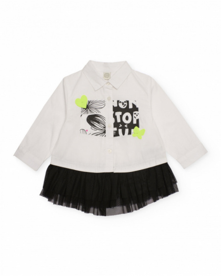 Girl’s white shirt with black tulle skirt and fun print Girl’s white shirt with black tulle skirt and fun print