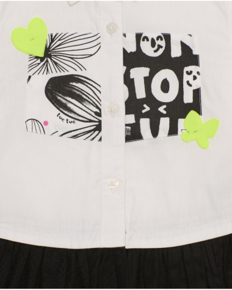 Girl’s white shirt with black tulle skirt and fun print Girl’s white shirt with black tulle skirt and fun print