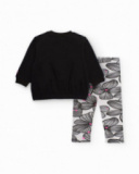 Girl's set in black and white with printed leggings and applied flowers Girl's set in black and white with printed leggings and applied flowers