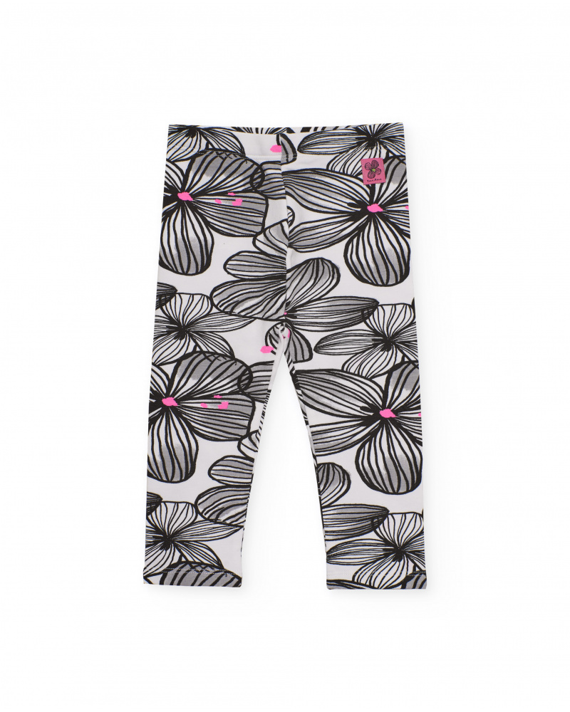 Girl's white leggings with floral print