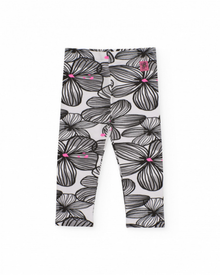 Girl's white leggings with floral print Girl's white leggings with floral print