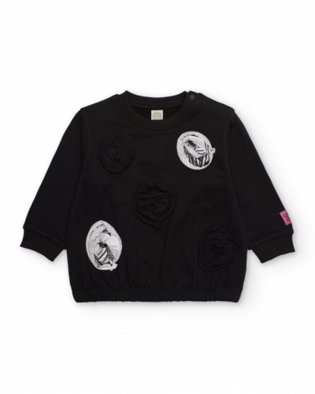 Girl's black sweatshirt with raised circular appliqués Girl's black sweatshirt with raised circular appliqués