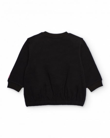 Girl's black sweatshirt with raised circular appliqués Girl's black sweatshirt with raised circular appliqués