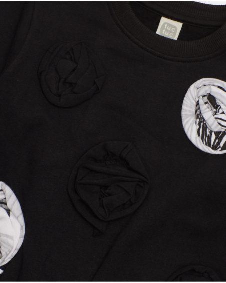 Girl's black sweatshirt with raised circular appliqués Girl's black sweatshirt with raised circular appliqués