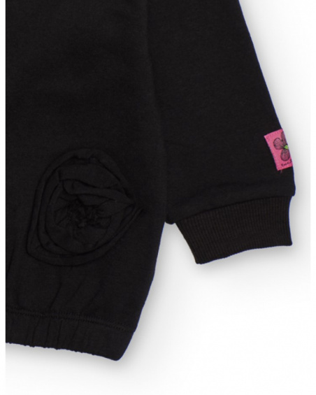 Girl's black sweatshirt with raised circular appliqués Girl's black sweatshirt with raised circular appliqués