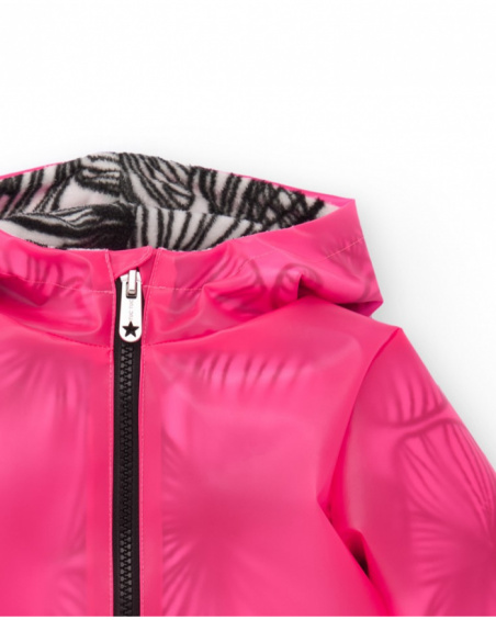 Girl’s fuchsia jacket with translucent effect and hood