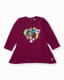 Fleece dress for girl in burgundy with floral print Fleece dress for girl in burgundy with floral print