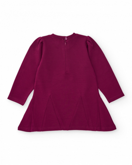 Fleece dress for girl in burgundy with floral print Fleece dress for girl in burgundy with floral print