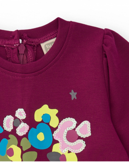 Fleece dress for girl in burgundy with floral print Fleece dress for girl in burgundy with floral print