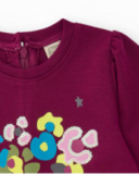 Fleece dress for girl in burgundy with floral print Fleece dress for girl in burgundy with floral print